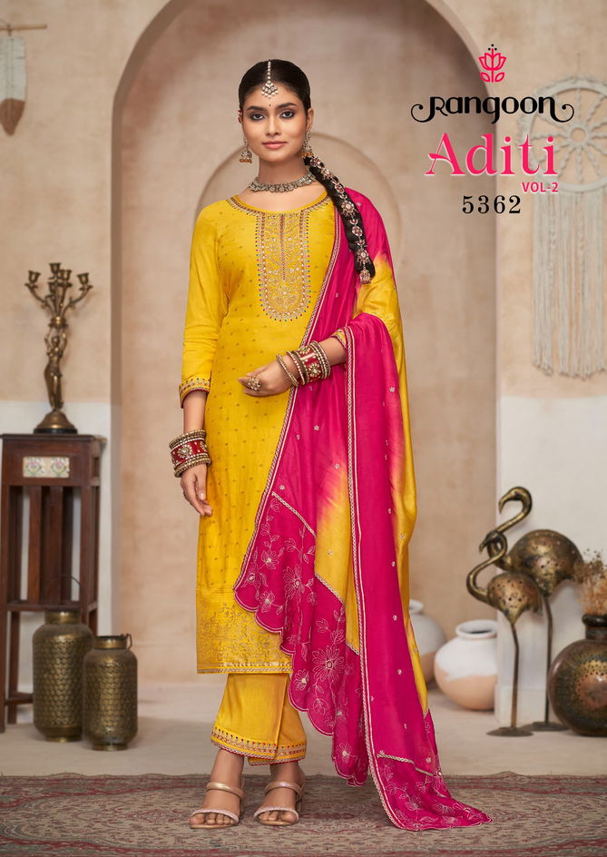 Aditi Vol 2 By Rangoon Viscose Jacquard Embroidery Readymade Suits Wholesale Price In Surat